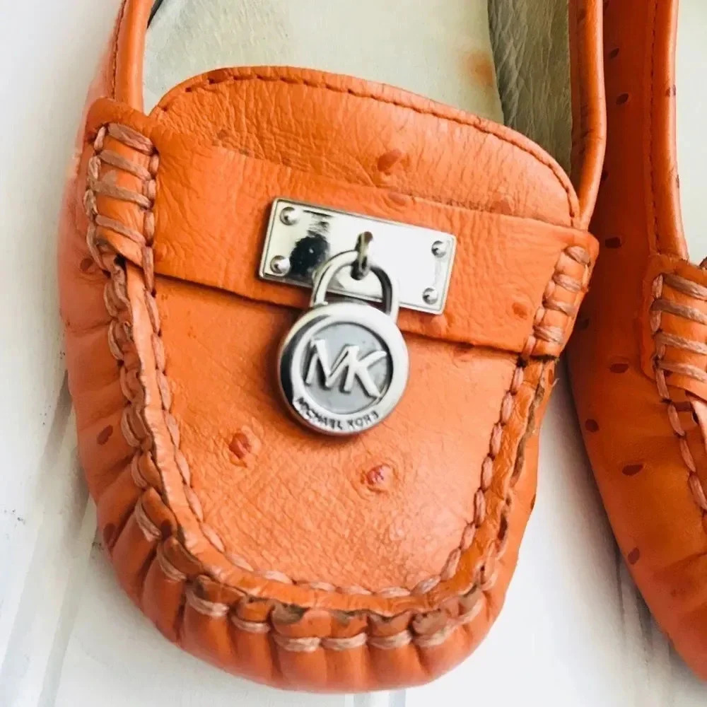 Michael Kors Hamilton Tangerine Ostrich Leather Loafers - Picture 6 of 8